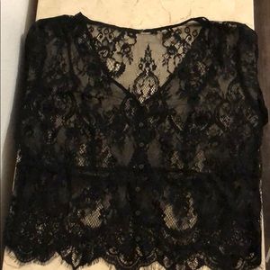 Black, Floral & Lacy Long Sleeve Crop Top